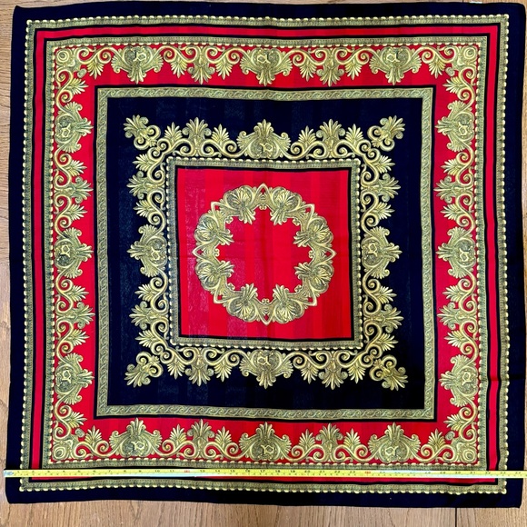 Vibrant Red and Black Scarf with Gold Patterns - Picture 2 of 3